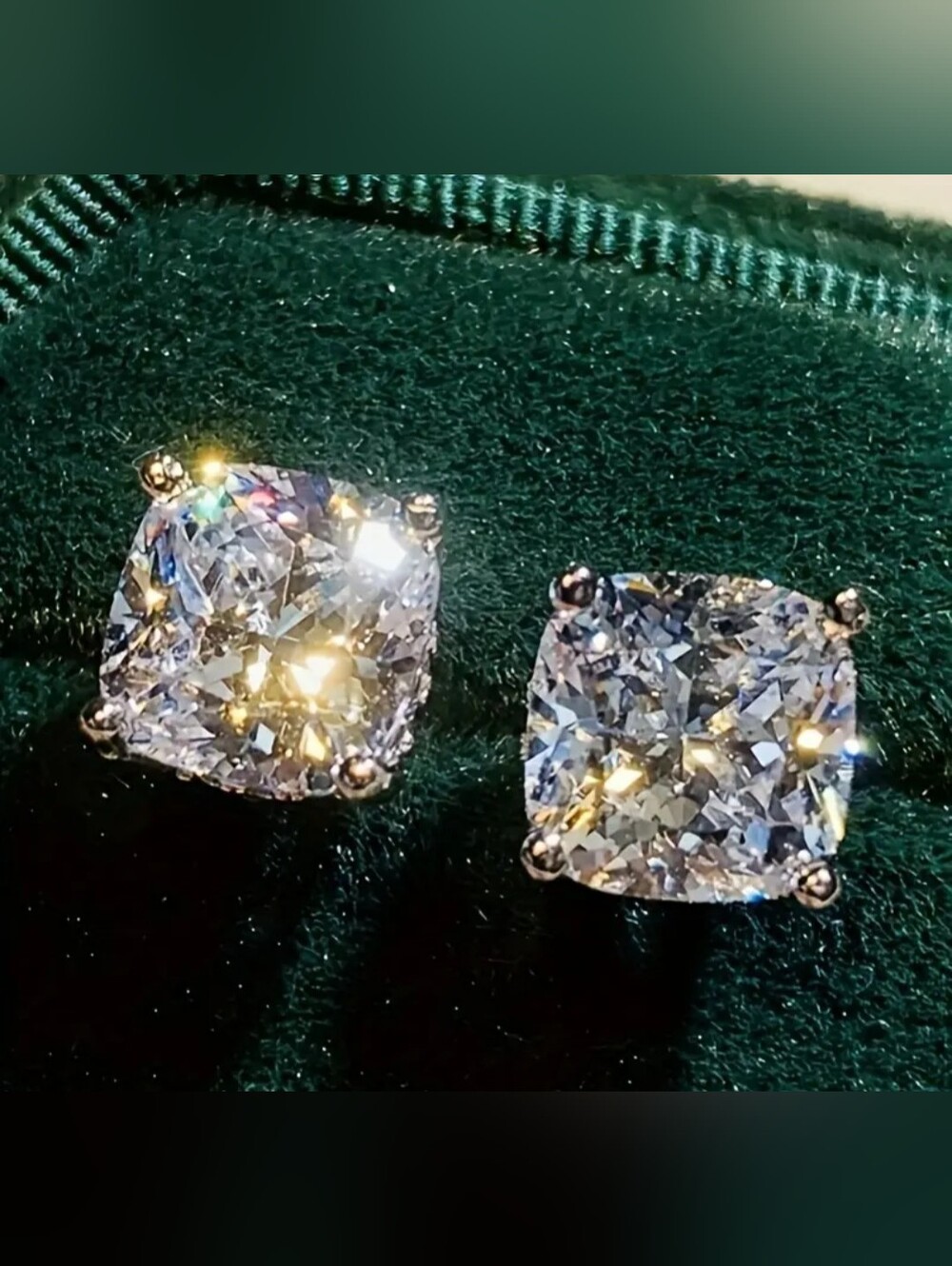 White Rhodium Princess Cut Sapphire Stud Earrings